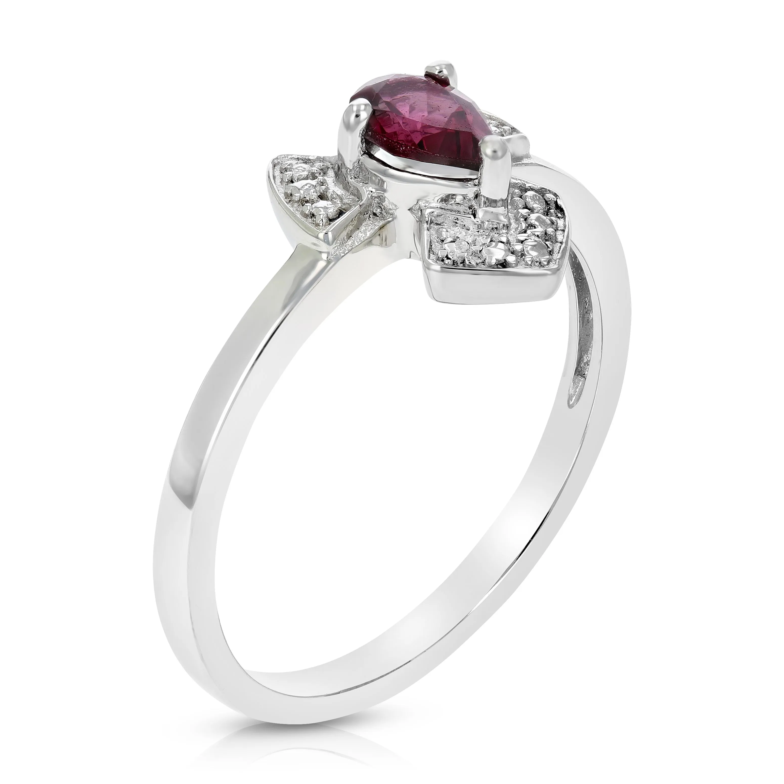 0.30 cttw Garnet Ring .925 Sterling Silver with Rhodium Pear Shape 6x4 MM