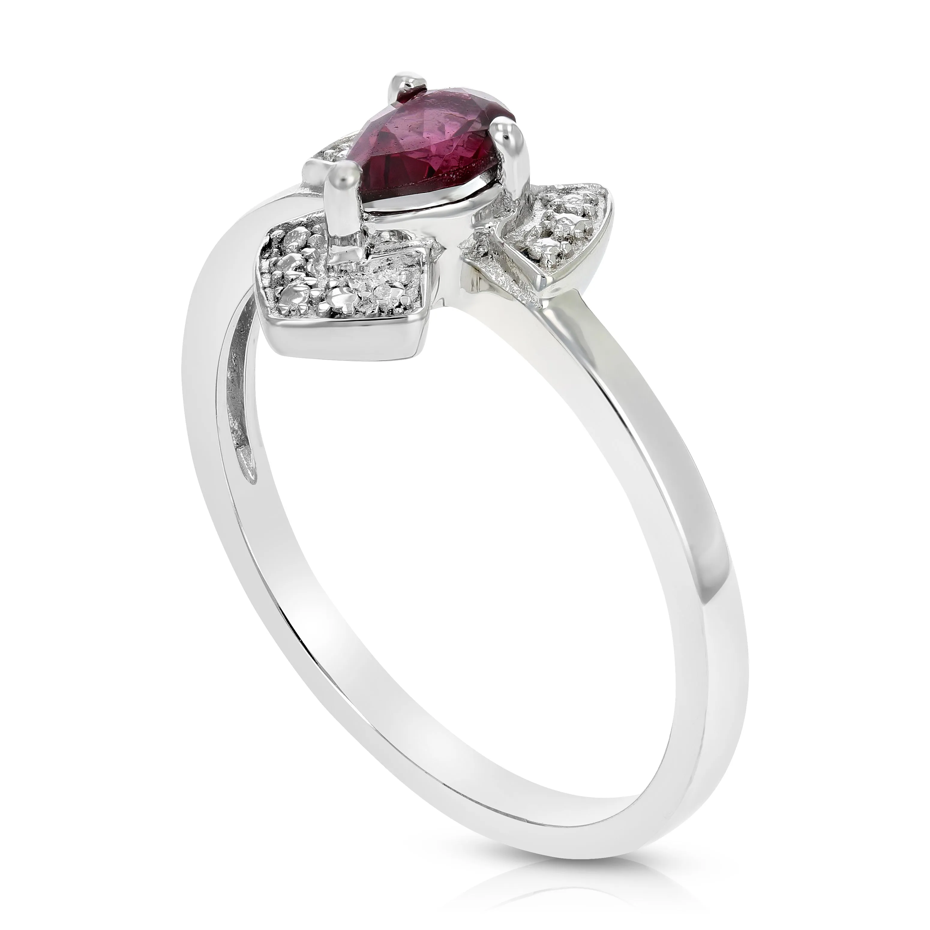 0.30 cttw Garnet Ring .925 Sterling Silver with Rhodium Pear Shape 6x4 MM