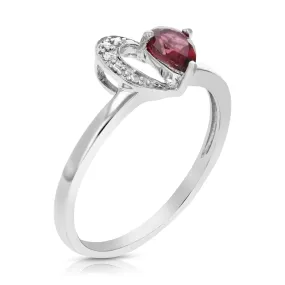 0.30 cttw Pear Shape Garnet Ring .925 Sterling Silver with Rhodium 6x4 MM