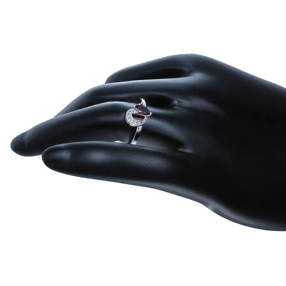 0.30 cttw Pear Shape Garnet Ring .925 Sterling Silver with Rhodium 6x4 MM