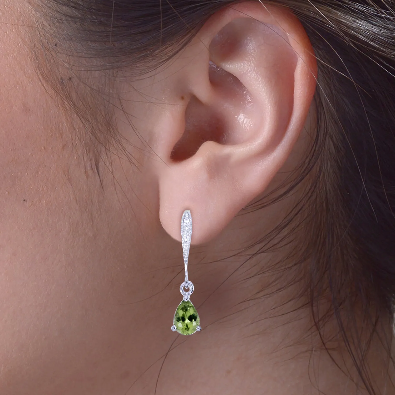 0.60 cttw Peridot Dangle Earrings .925 Sterling Silver With Rhodium 6x4 MM Pear