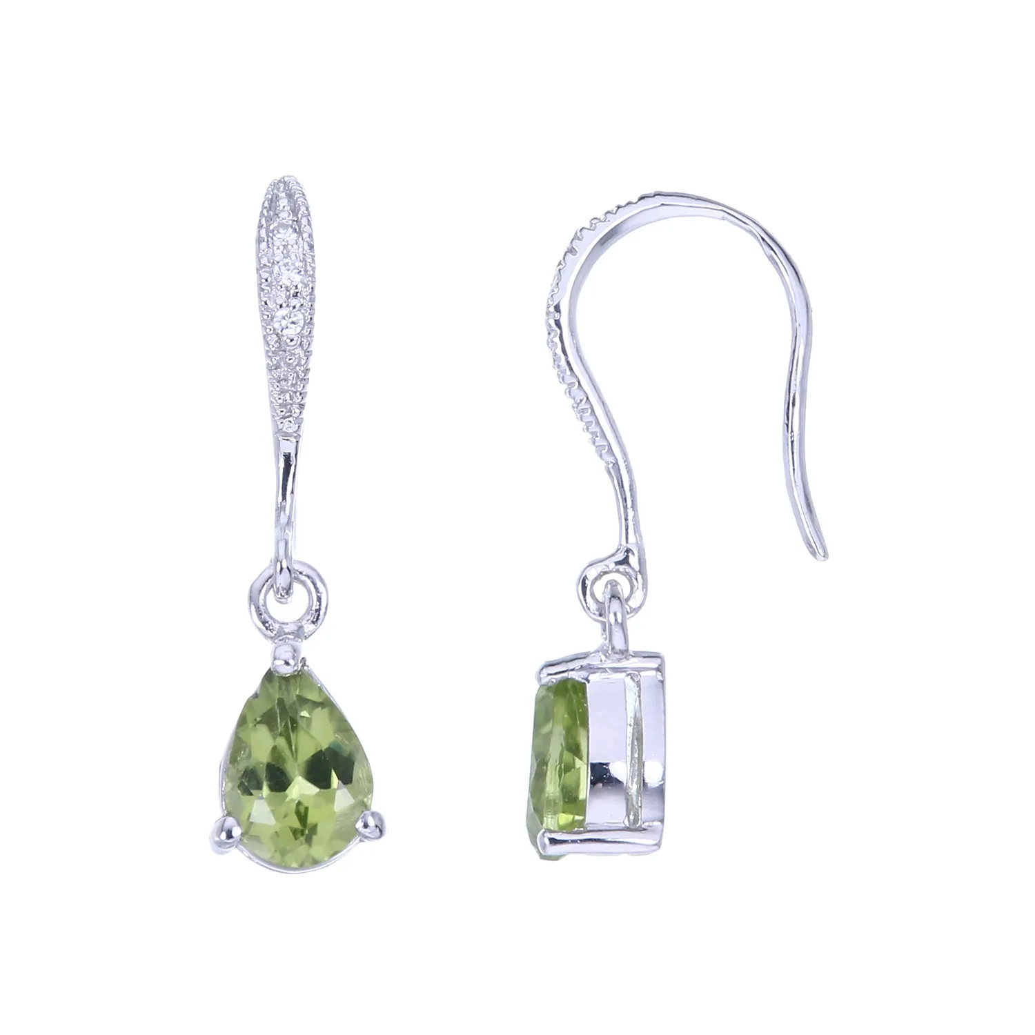 0.60 cttw Peridot Dangle Earrings .925 Sterling Silver With Rhodium 6x4 MM Pear