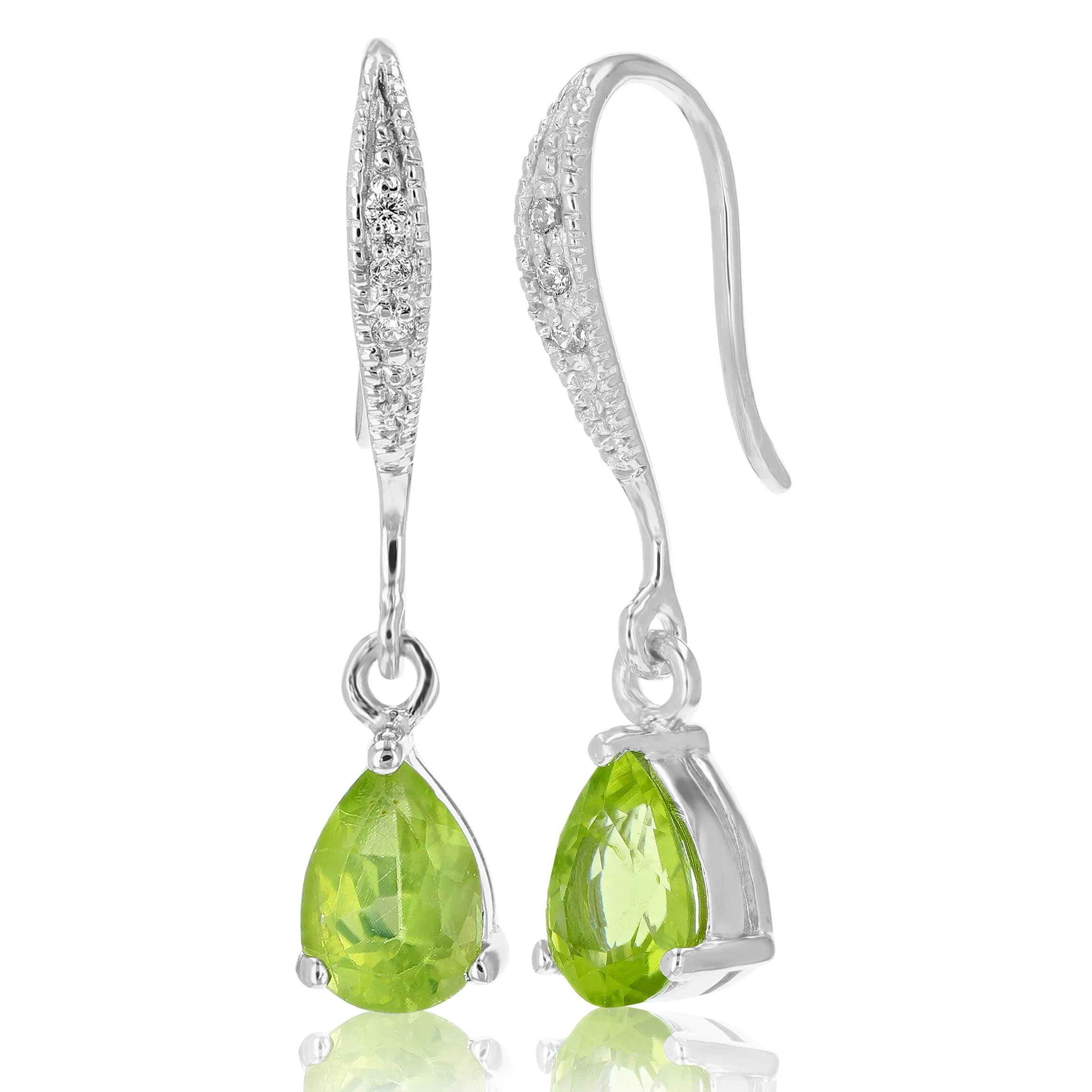 0.60 cttw Peridot Dangle Earrings .925 Sterling Silver With Rhodium 6x4 MM Pear