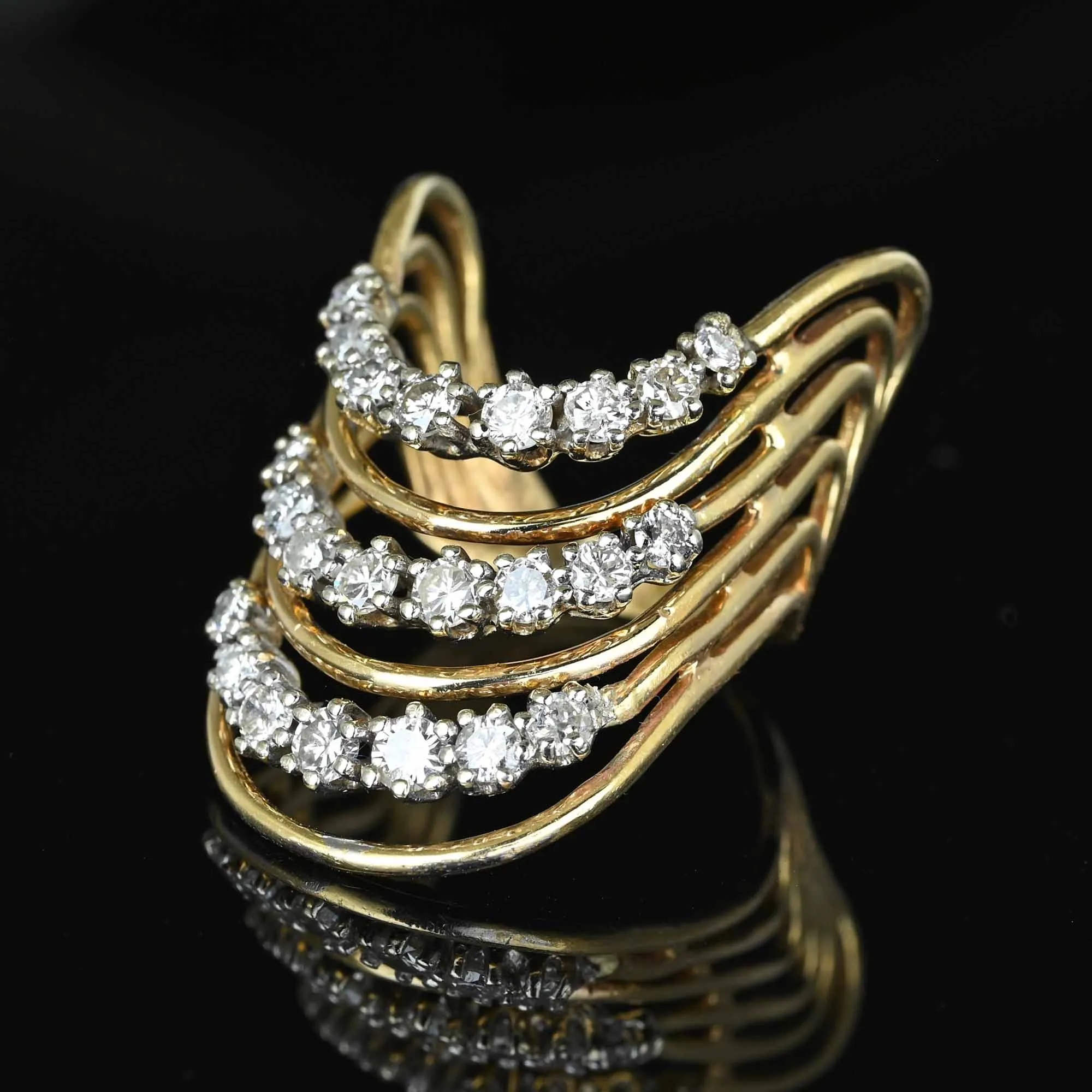 14K Gold Chevron 1.25 CTW Diamond Cocktail Ring