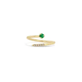 14k Prong Emerald & Pavé Diamond Bypass Ring