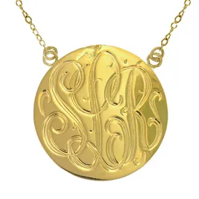 14K Solid Gold Engraved Disc Necklace