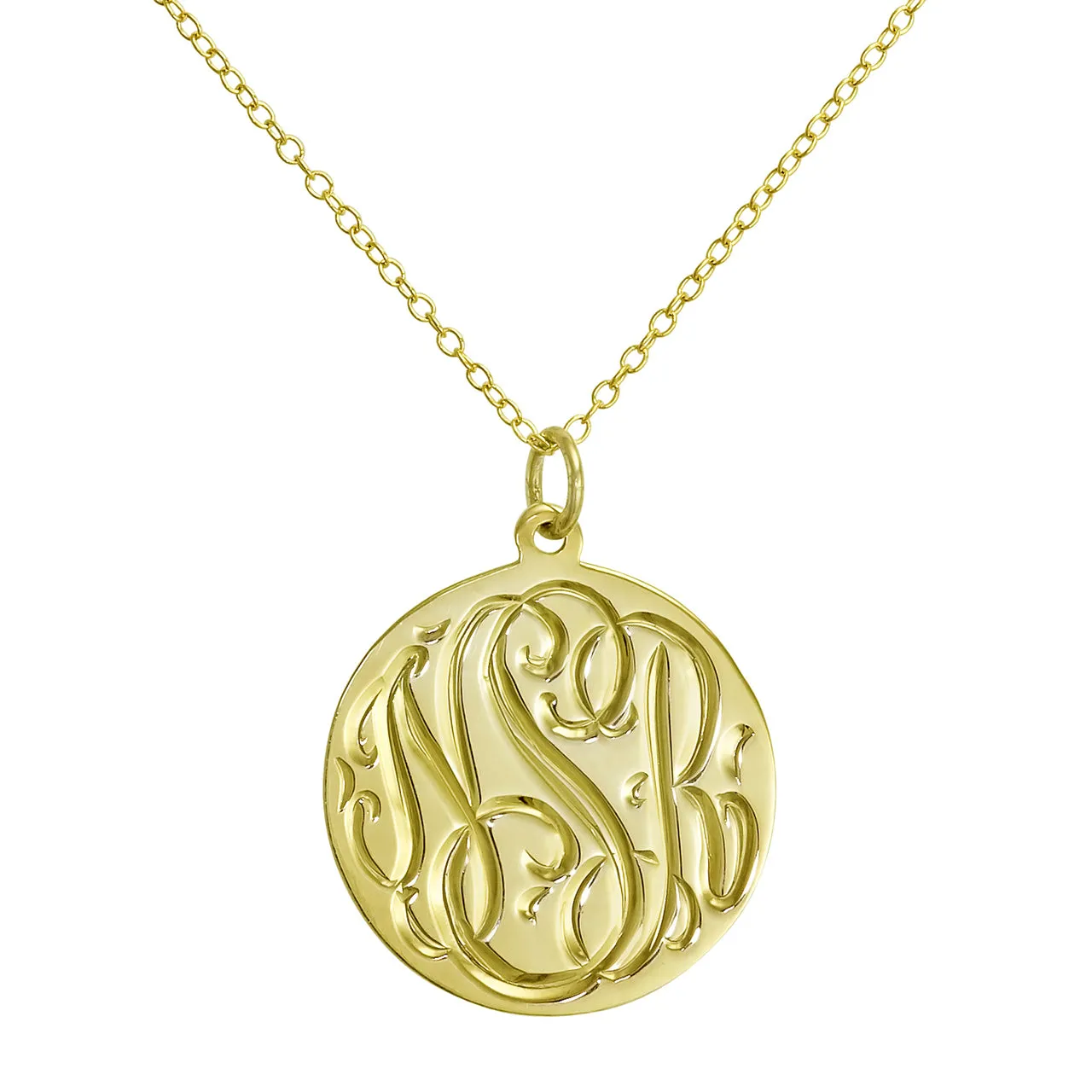 14K Solid Gold Engraved Disc Necklace