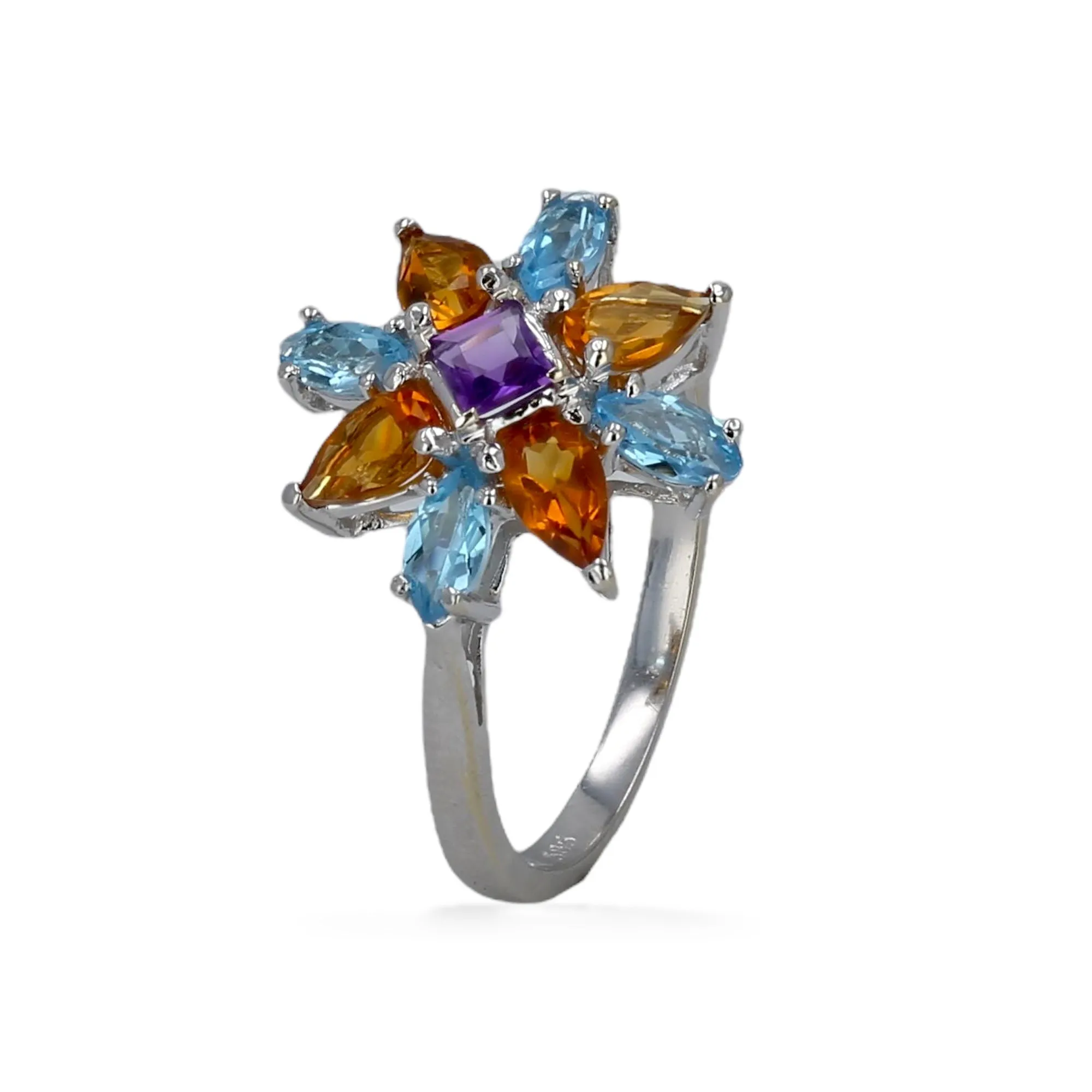 14K Yellow gold precious natural stones start ring