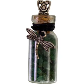 1.75" Gemstone Chip Bottle Necklace - Green Aventurine with Dragonfly