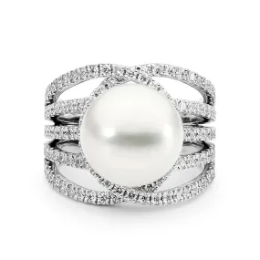 18ct White Gold, Pearl and Diamond Ring