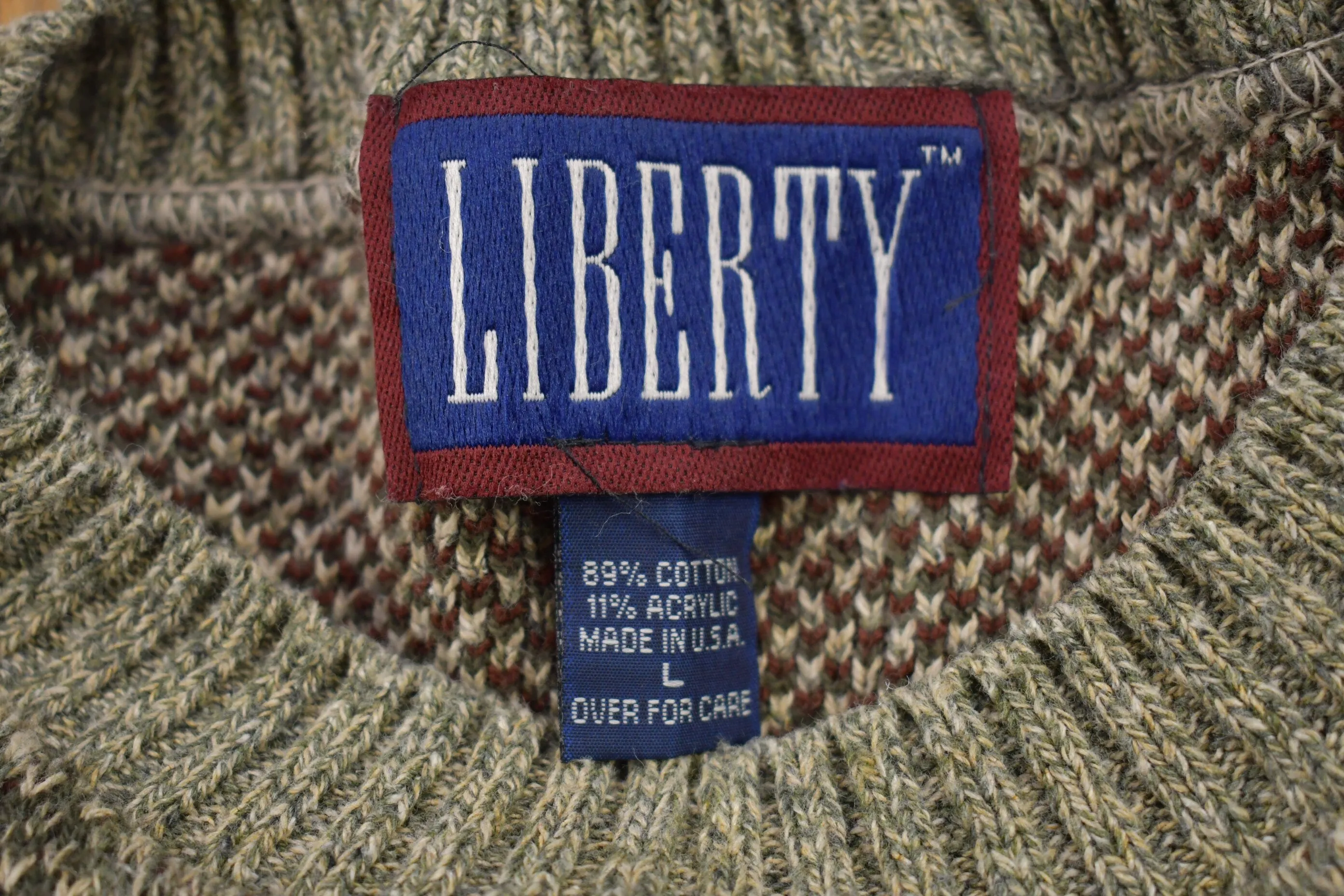 1990s Vintage Liberty Plaid Knitted Sweater / Made in USA / Vintage 90s Crewneck / Pattern Sweater / Outdoor / Pullover Sweatshirt