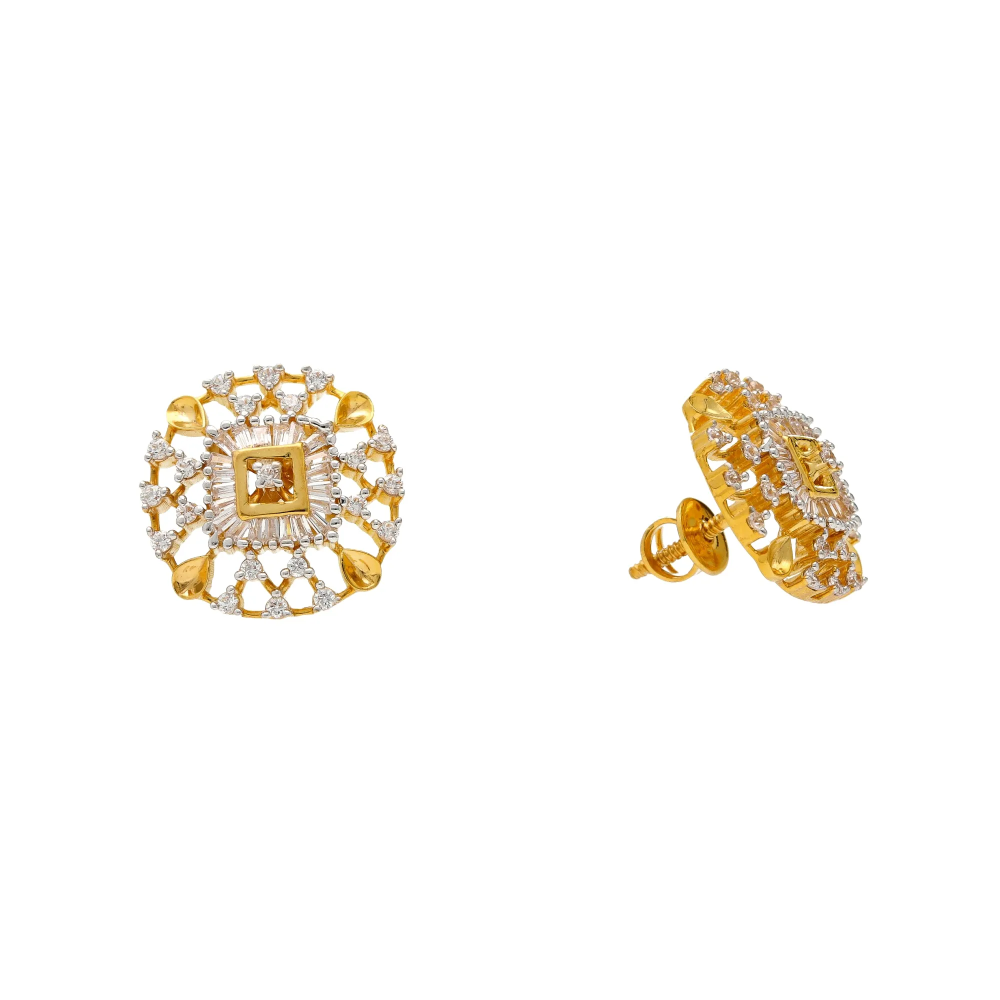 22K Yellow Gold & CZ Stud Earrings (6.8gm)