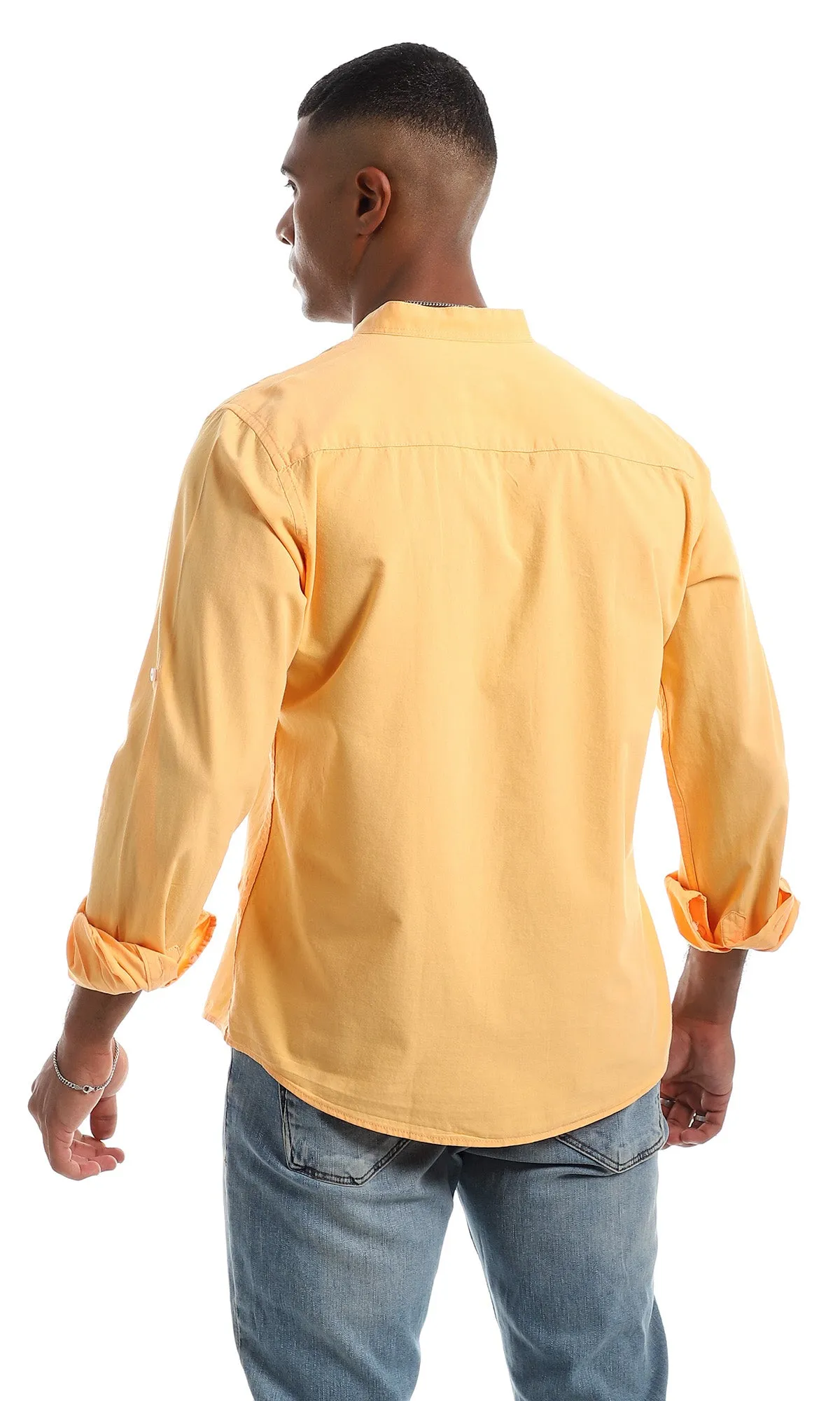 97037 Mandarin Collar Orange Peel Button Down Shirt