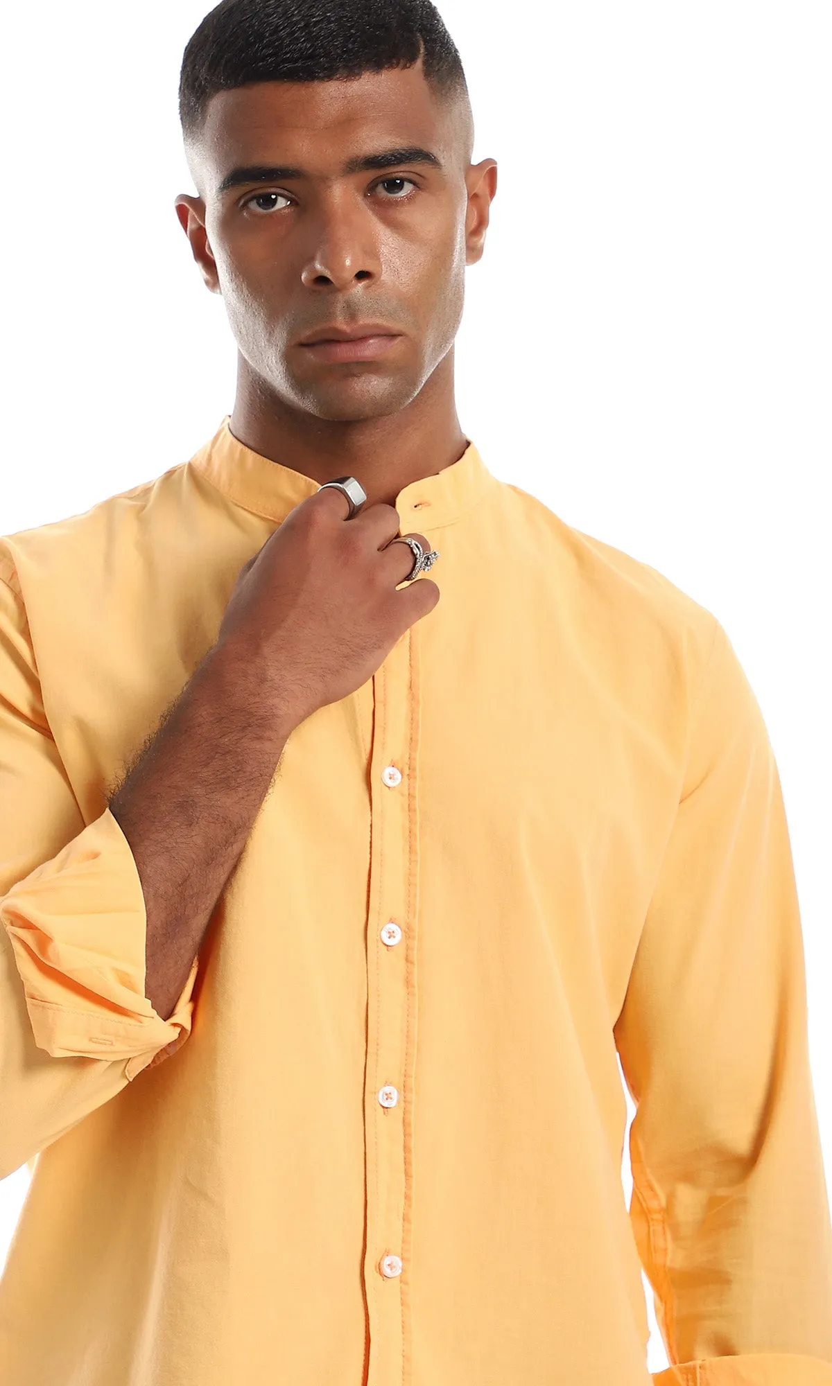 97037 Mandarin Collar Orange Peel Button Down Shirt