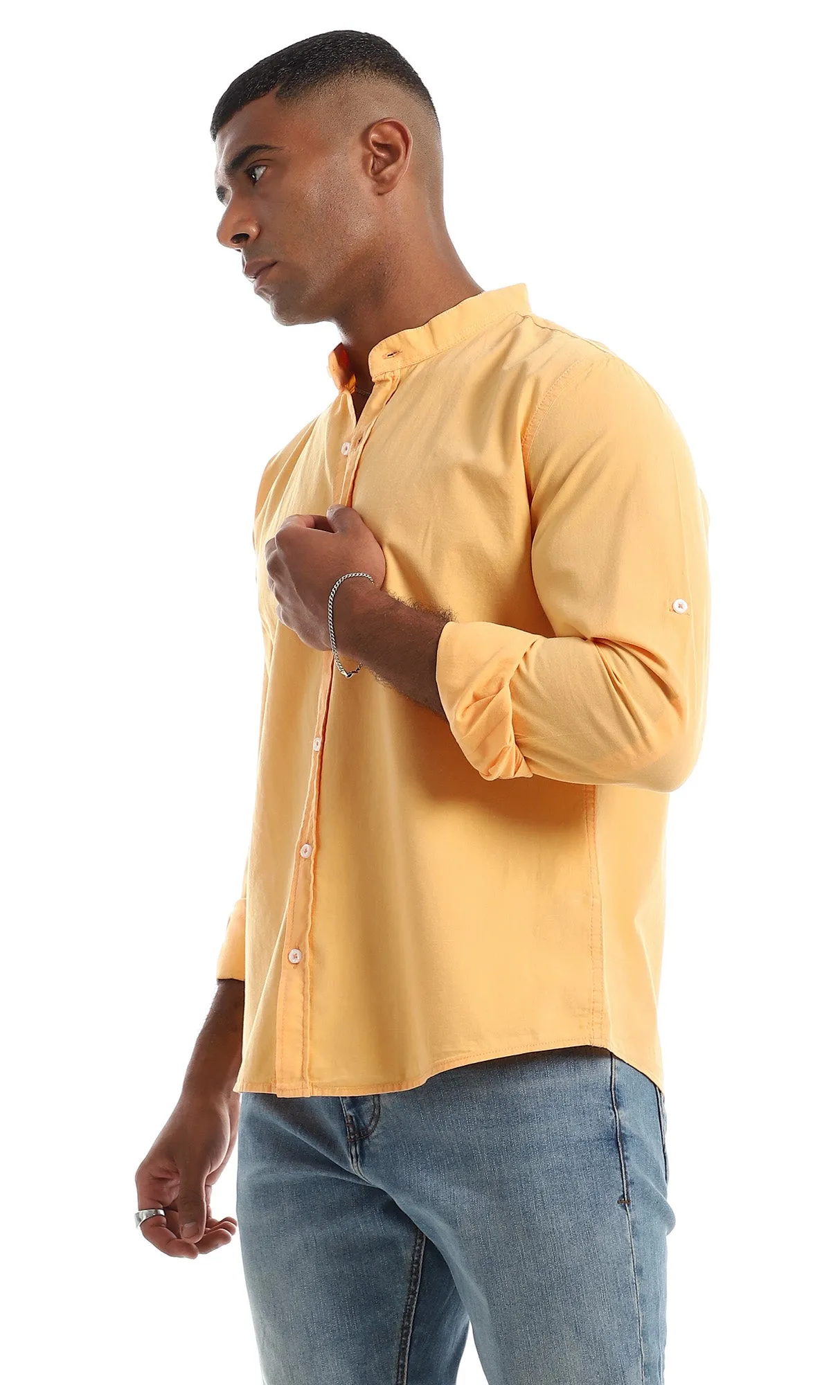 97037 Mandarin Collar Orange Peel Button Down Shirt