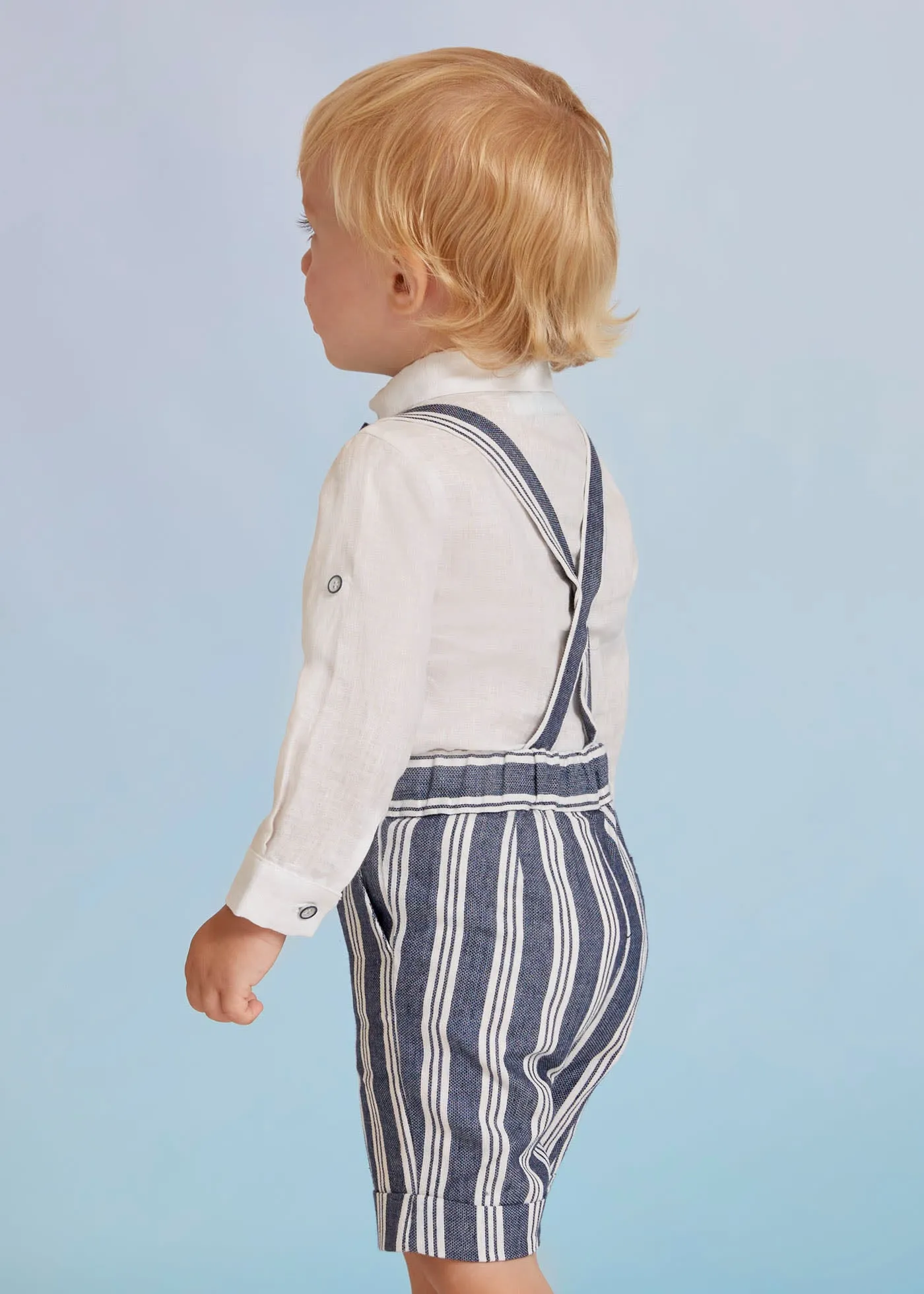 Abel & Lula Baby Shirt and Bermuda Shorts w/ Suspenders Set_Navy 5228