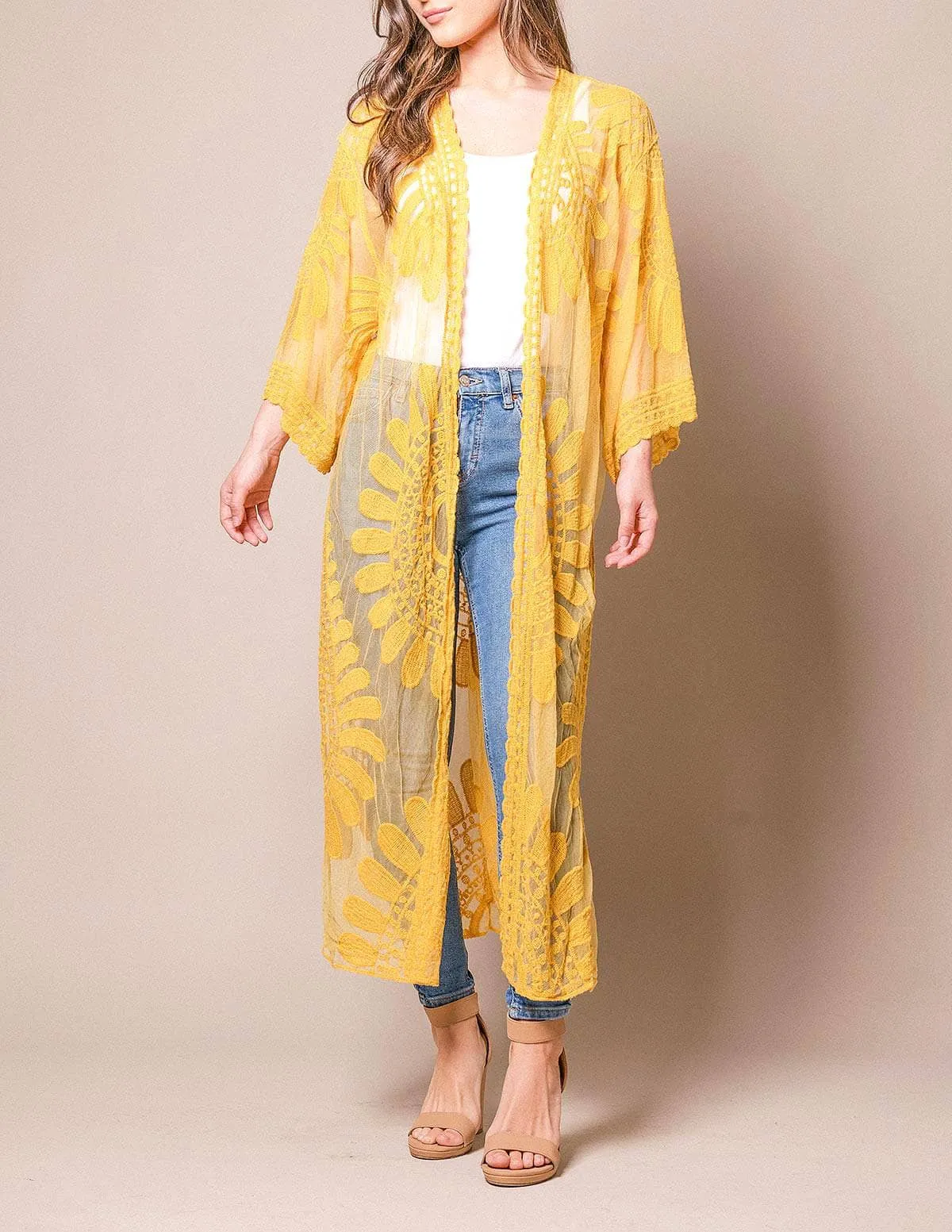 Akila Lace Kimono Wrap - Goldenrod