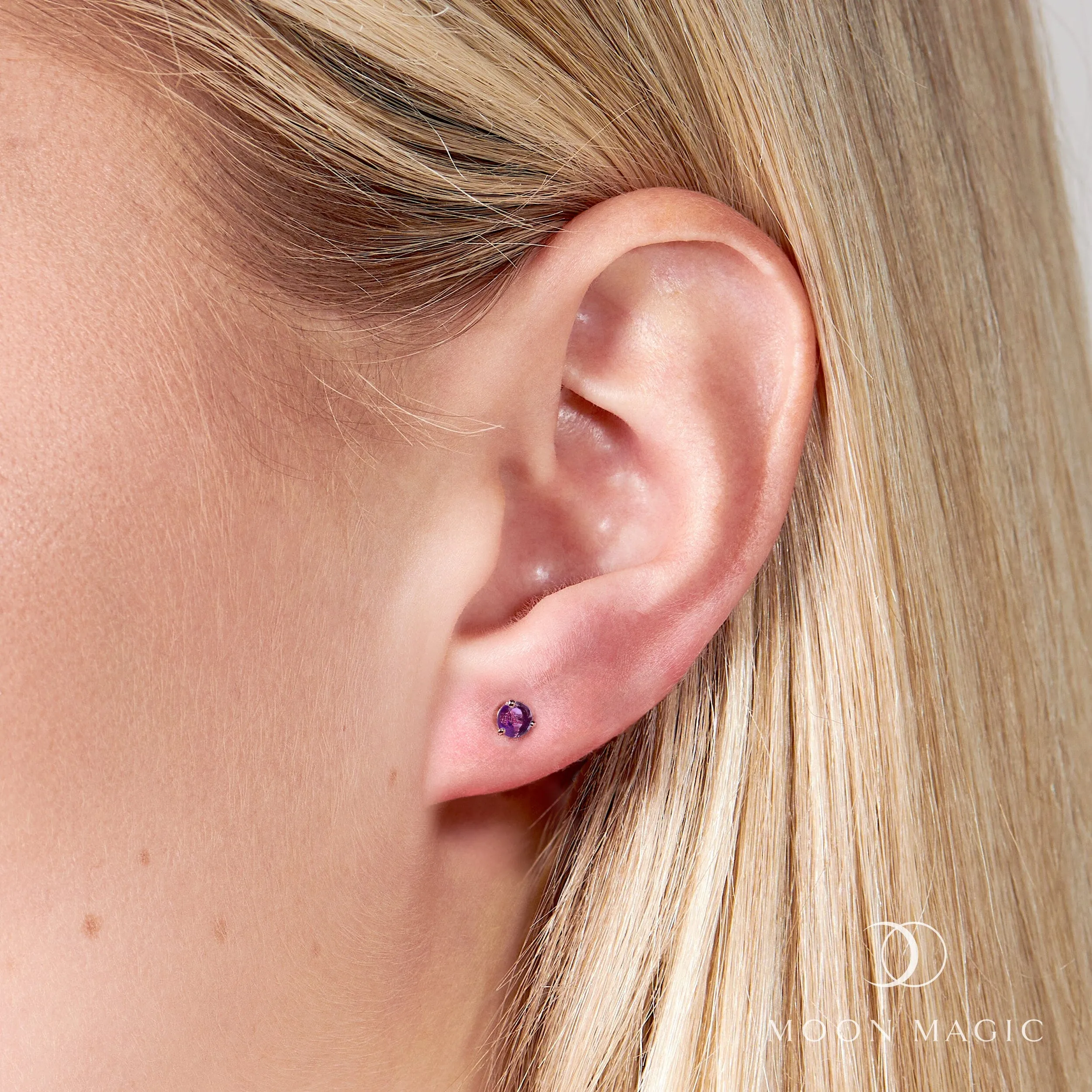 Amethyst Solid Round Studs - February Birthstone