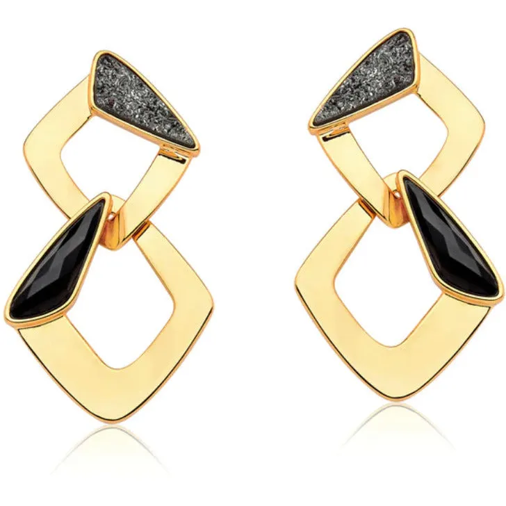 Amila Black Obsidian Druse Gold Earrings