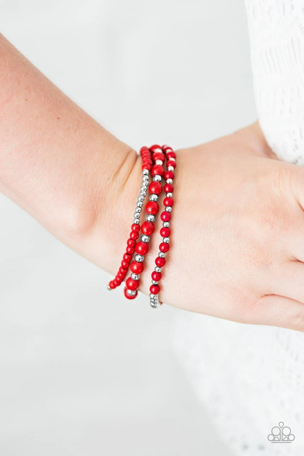 Anasazi Desert Silver and Red Stone Bracelet Set - Paparazzi Accessories