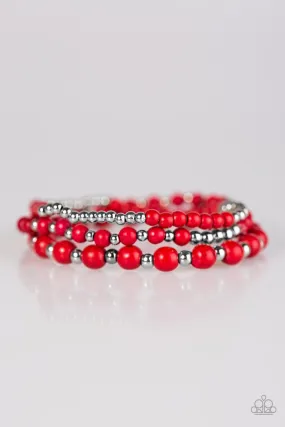 Anasazi Desert Silver and Red Stone Bracelet Set - Paparazzi Accessories