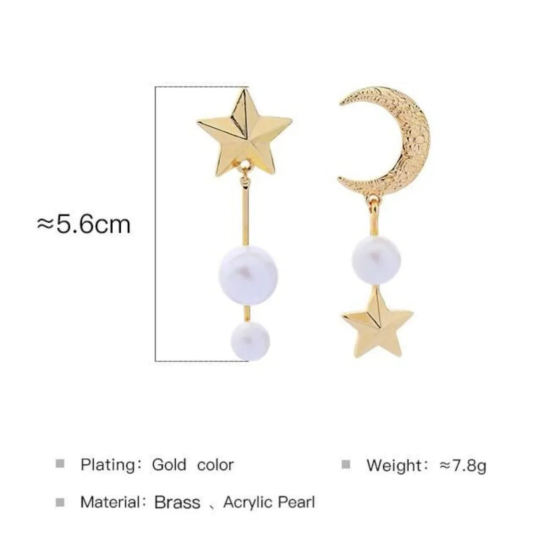 Asymmetrical Star Moon Pearl Vintage Earring