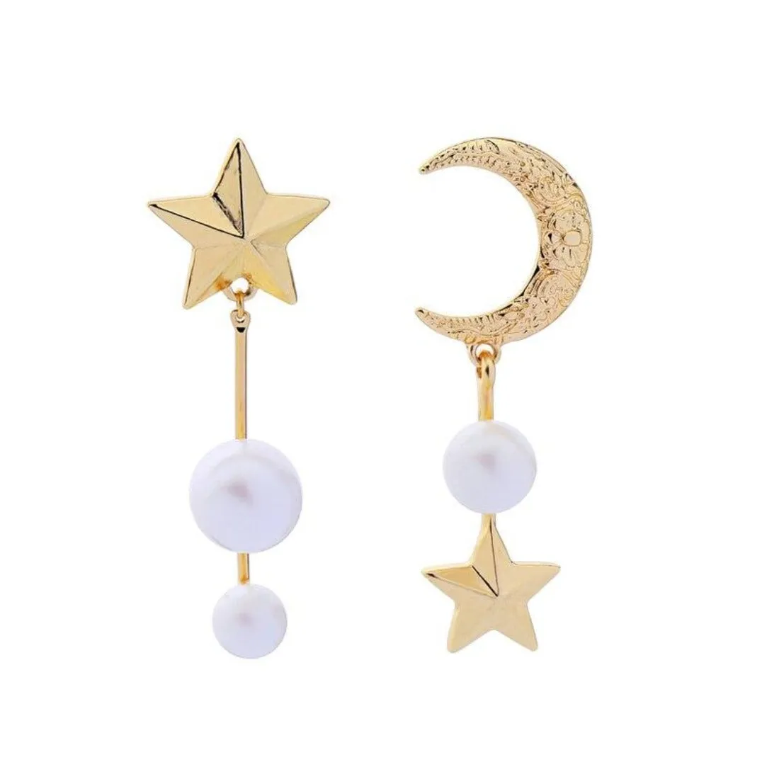 Asymmetrical Star Moon Pearl Vintage Earring