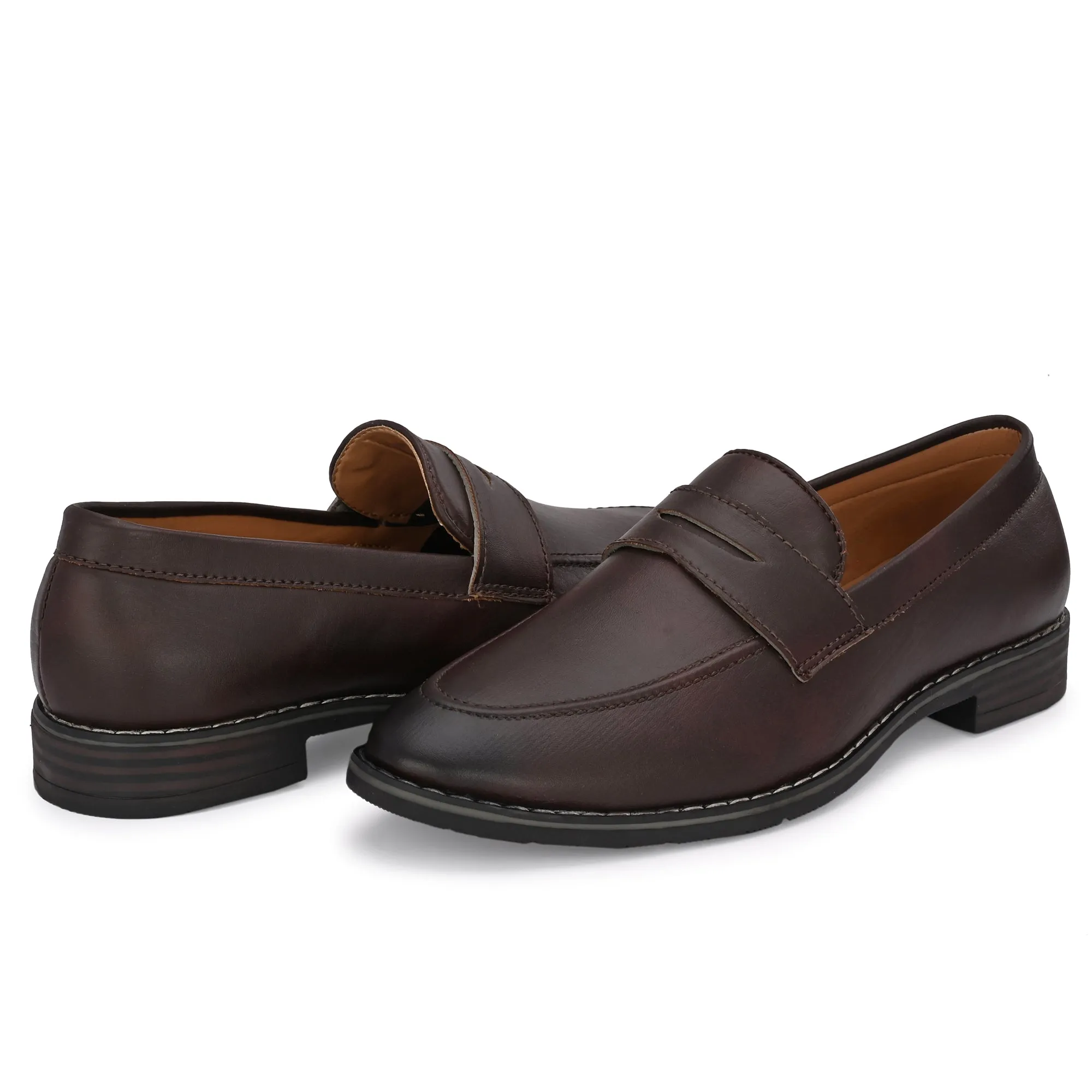 Attitudist Unisex Handcrafted Matte Gradient Brown Penny Loafer With Double Stitched Welts