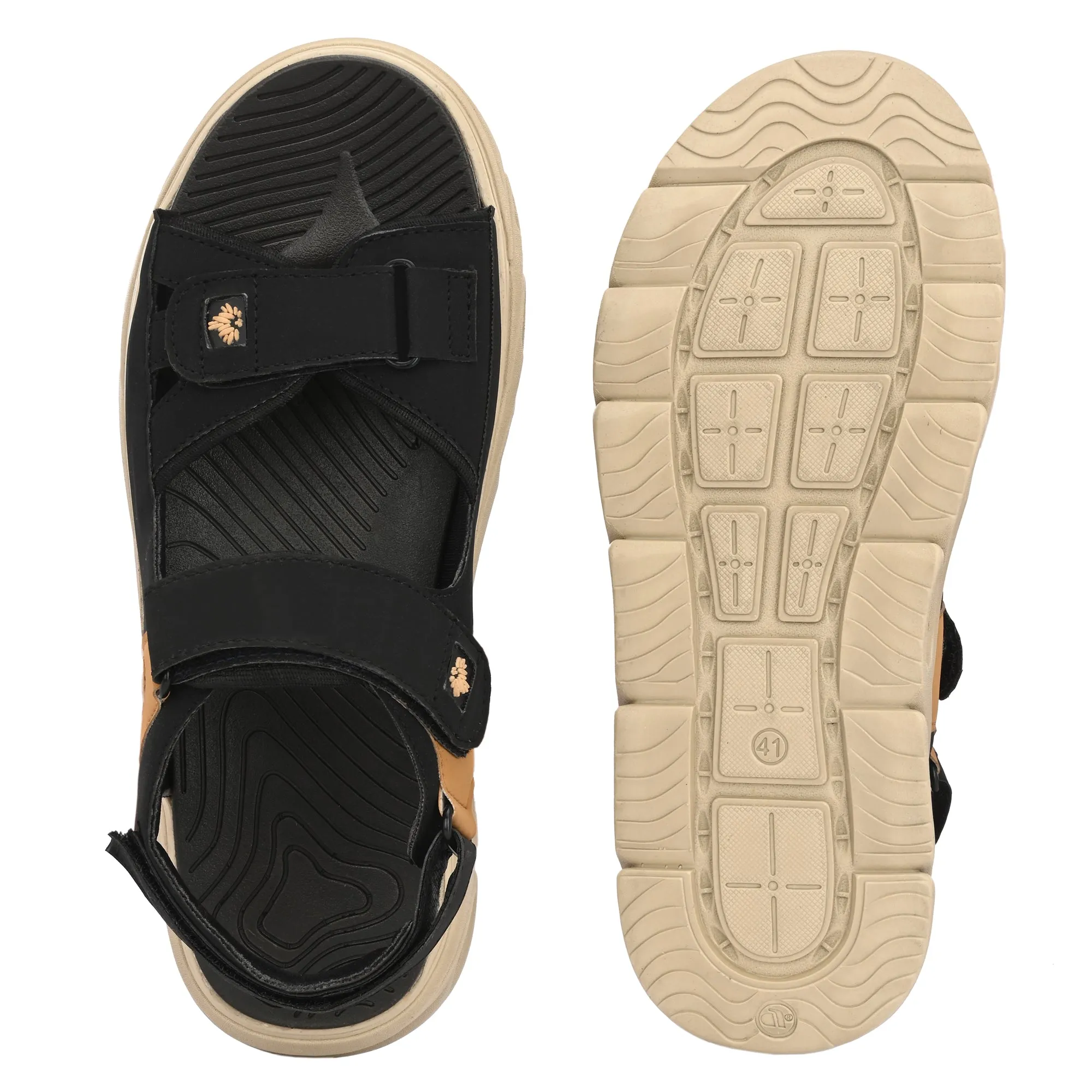 Attitudist Unisex Handcrafted Tan Strap Black Casual Sandal