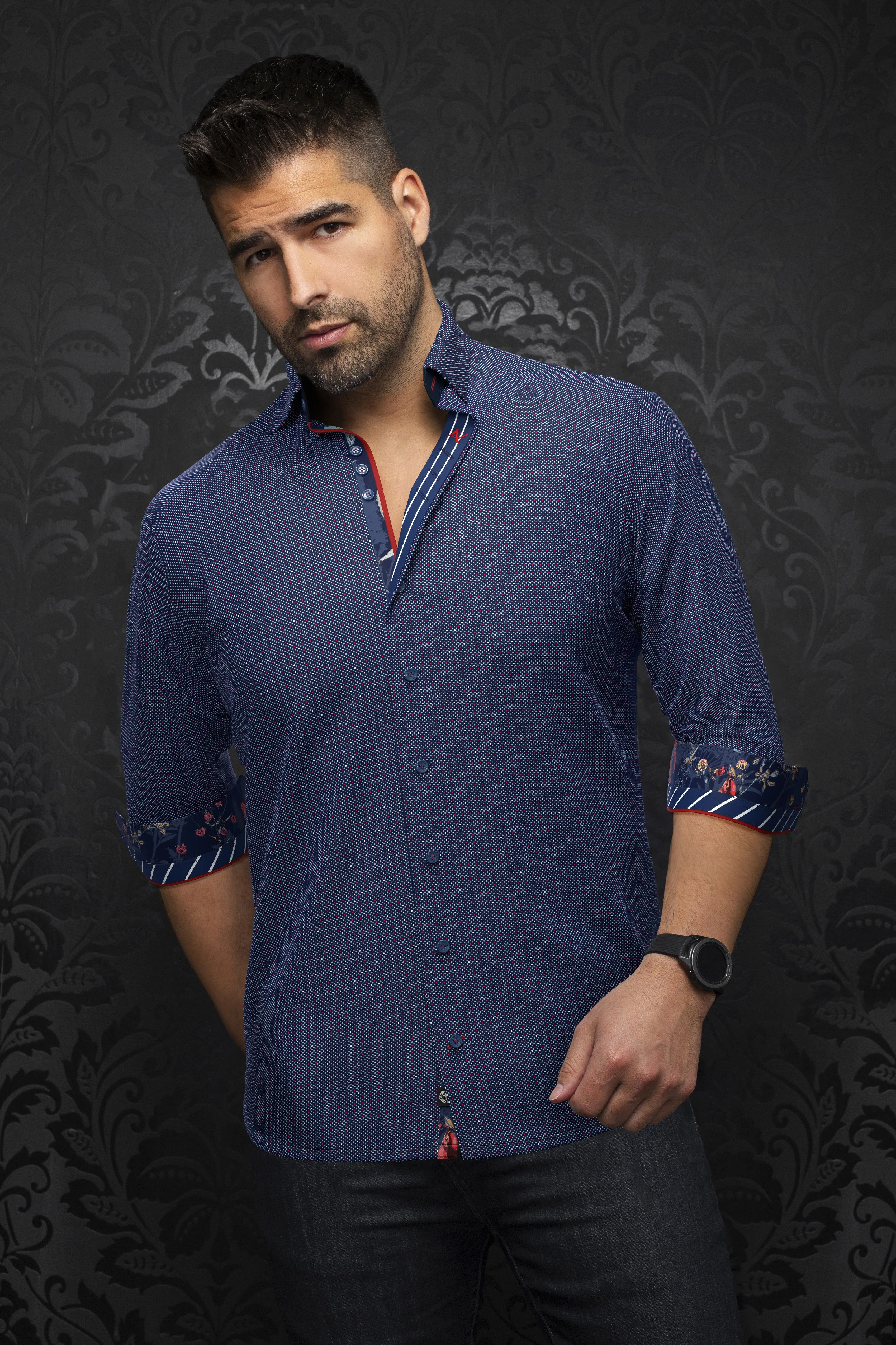 Au Noir Stretch Shirt | Salazar Navy Red