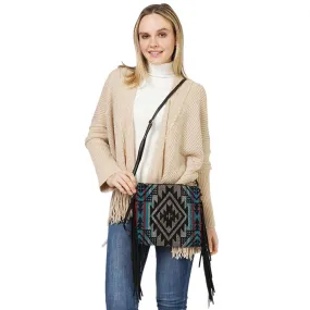 Aztec Patterned Tassel Wristlet Clutch Crossbody Bag