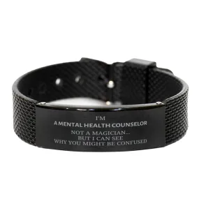 Badass Mental Health Counselor Gifts, I'm Mental Health Counselor not a magician, Sarcastic Black Shark Mesh Bracelet for Mental Health Counselor Birthday Christmas for  Men, Women, Friends, Coworkers