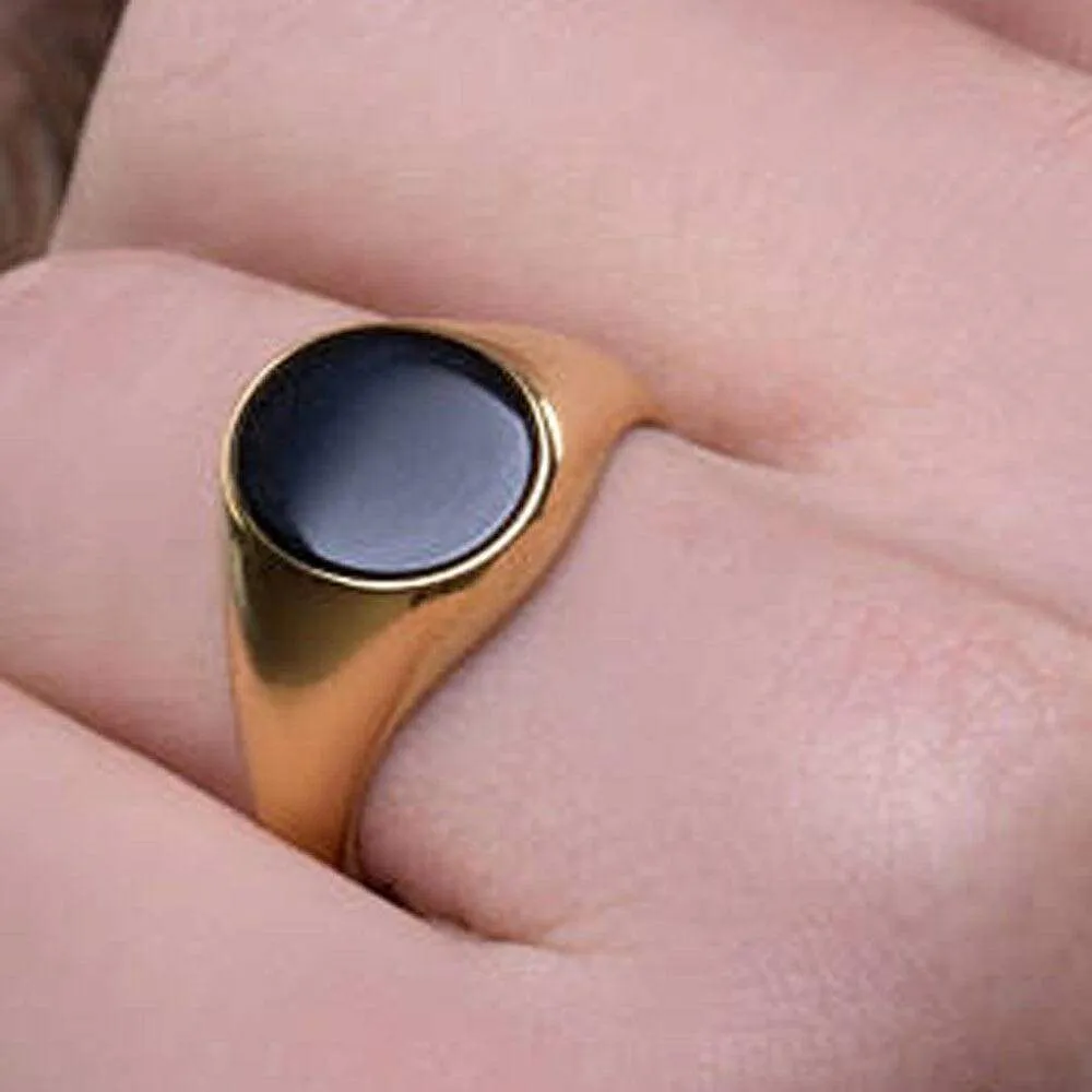 Black Onyx Ring Gemstone 925 Sterling Silver Ring, Signet Gold Plated Jewelry, Gift For Husband