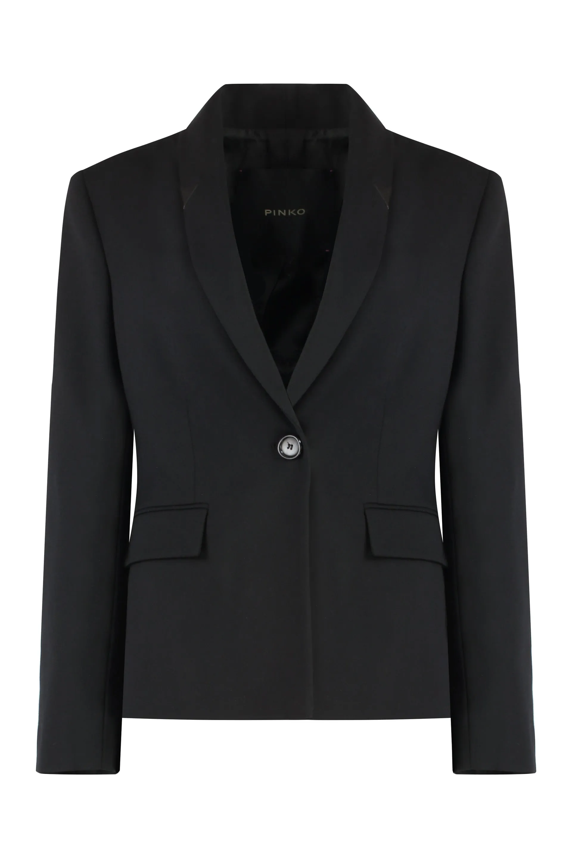 Black Single Breasted Wool Twill Blazer