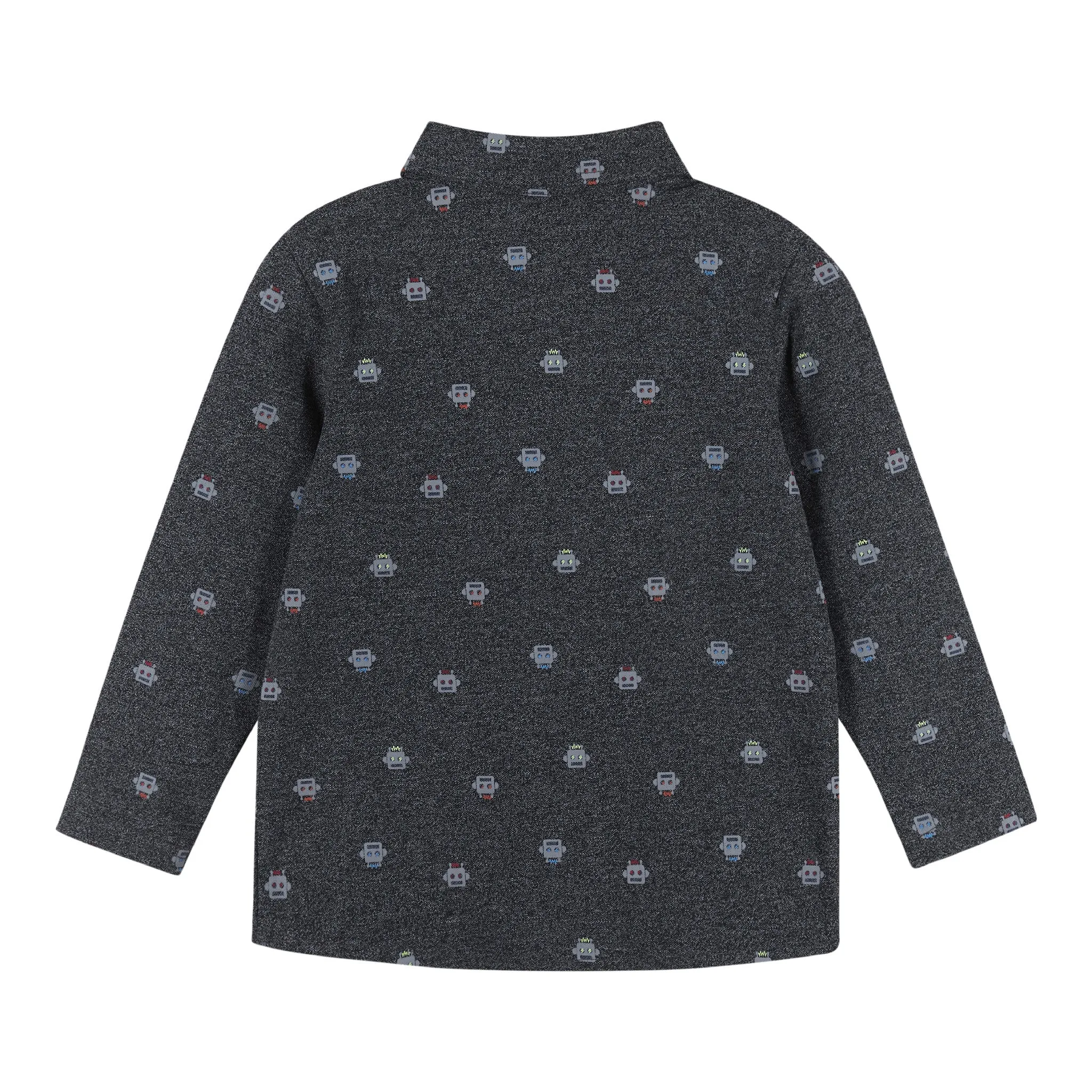 Boys Knit Robot Pattern Button Down Shirt