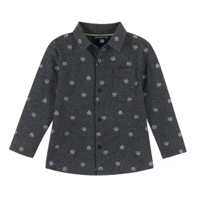 Boys Knit Robot Pattern Button Down Shirt