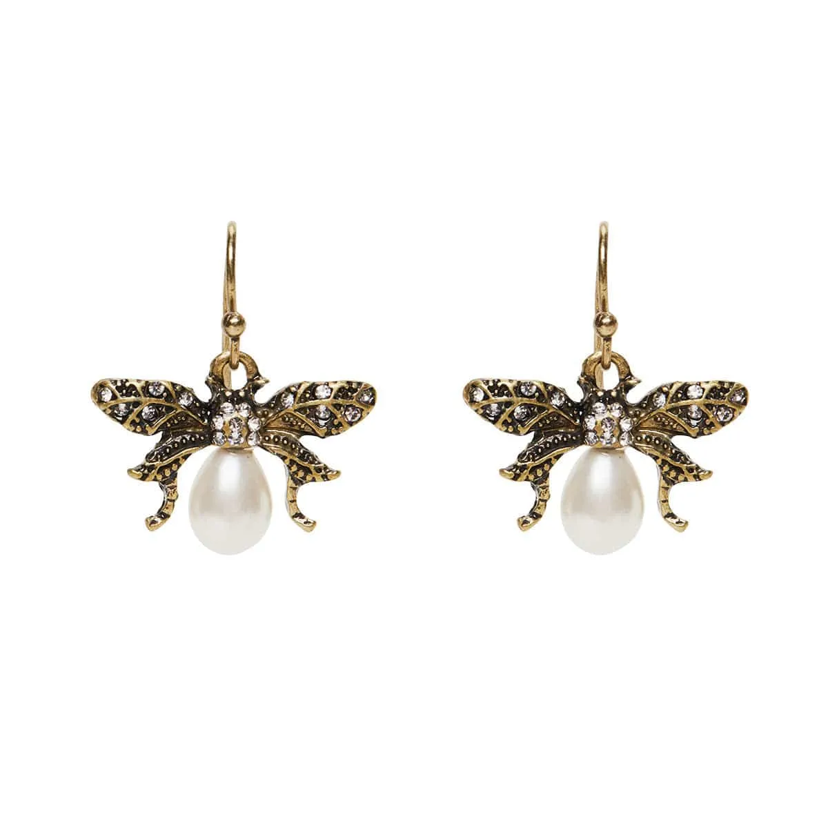 Bumble Bee Earrings: 1930s Style Bee Pearl Drop Earrings