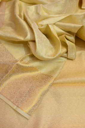 Butter Cream Color Pure Gold Zari Kanjeevaram Silk Saree with Allover Zari Self-Weaving