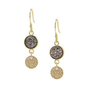 Charlene K Gray Druzy Dangle Earrings with Gold Vermeil Disc