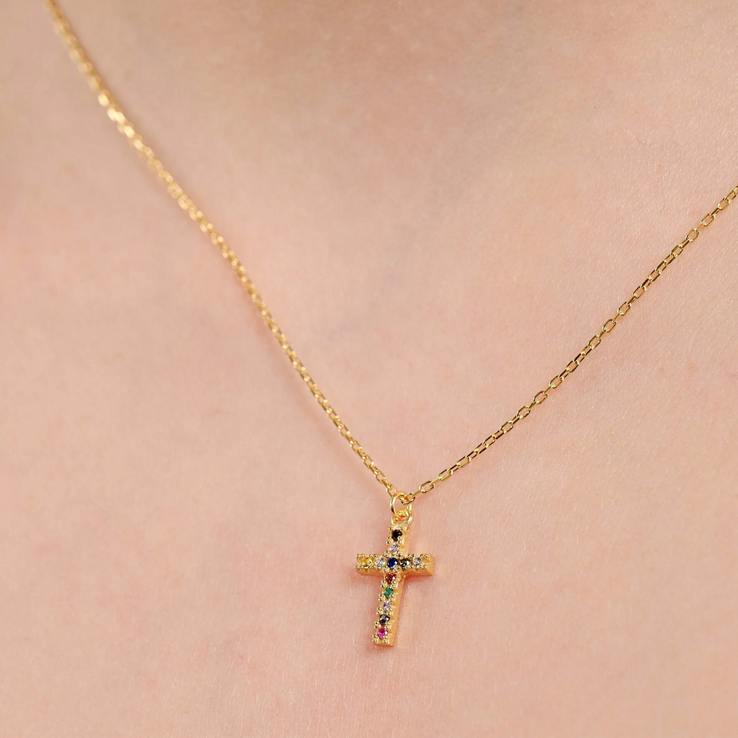 Colorful Cross Necklace  | 18K Gold Vermeil