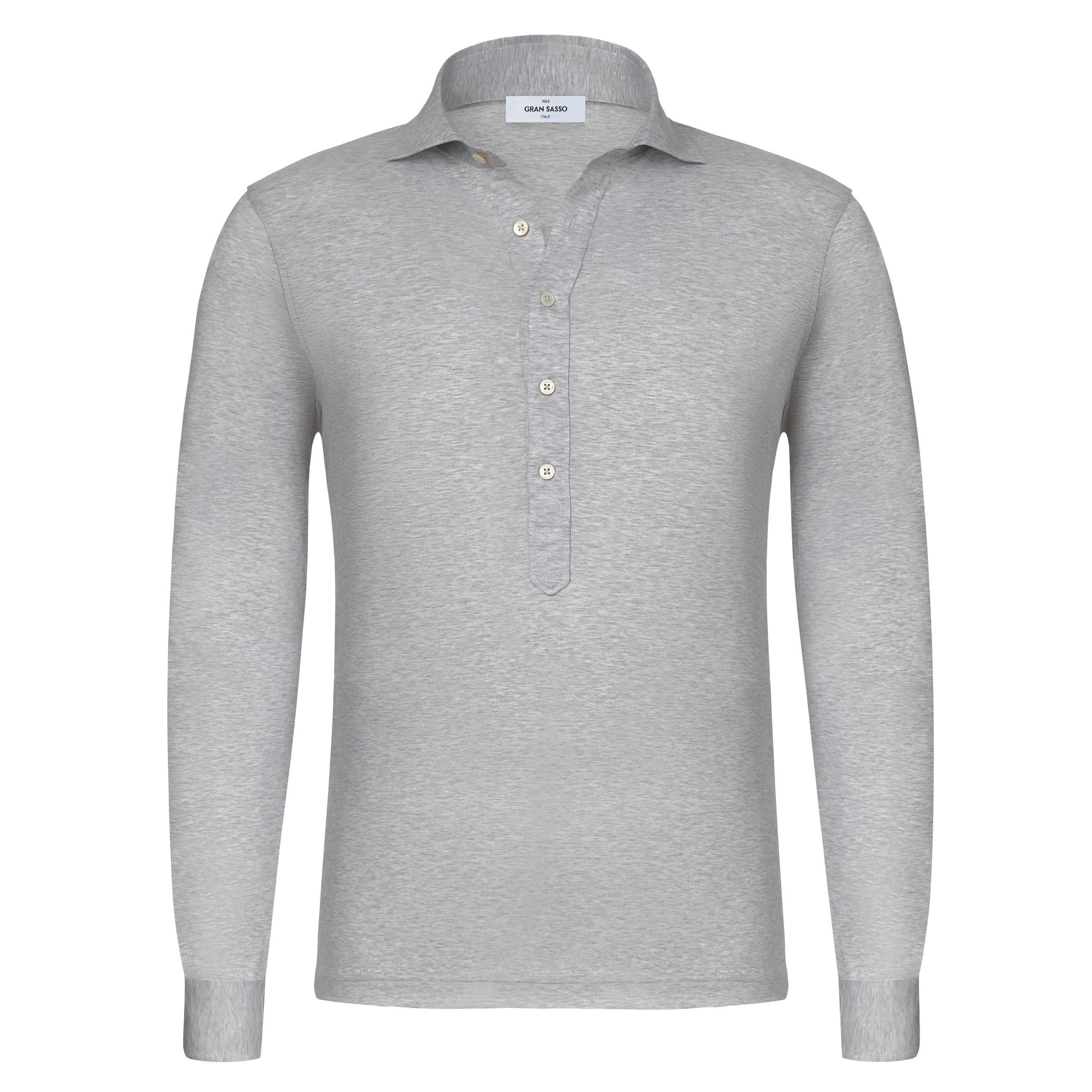 Cotton Polo Shirt in Grey Melange with Long Placket