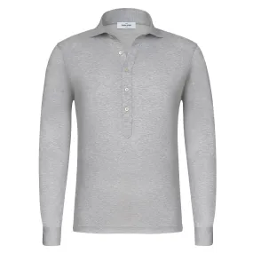 Cotton Polo Shirt in Grey Melange with Long Placket