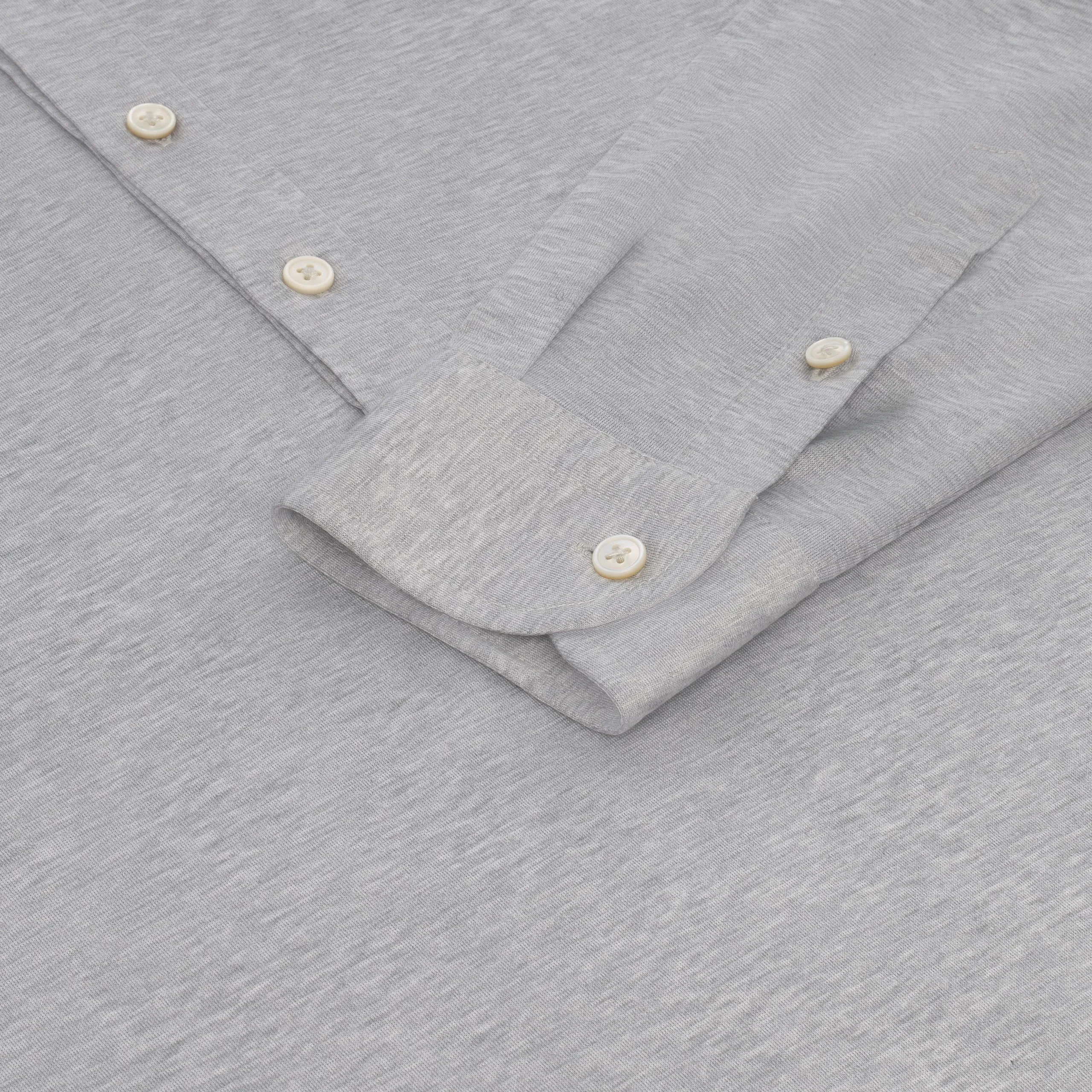 Cotton Polo Shirt in Grey Melange with Long Placket