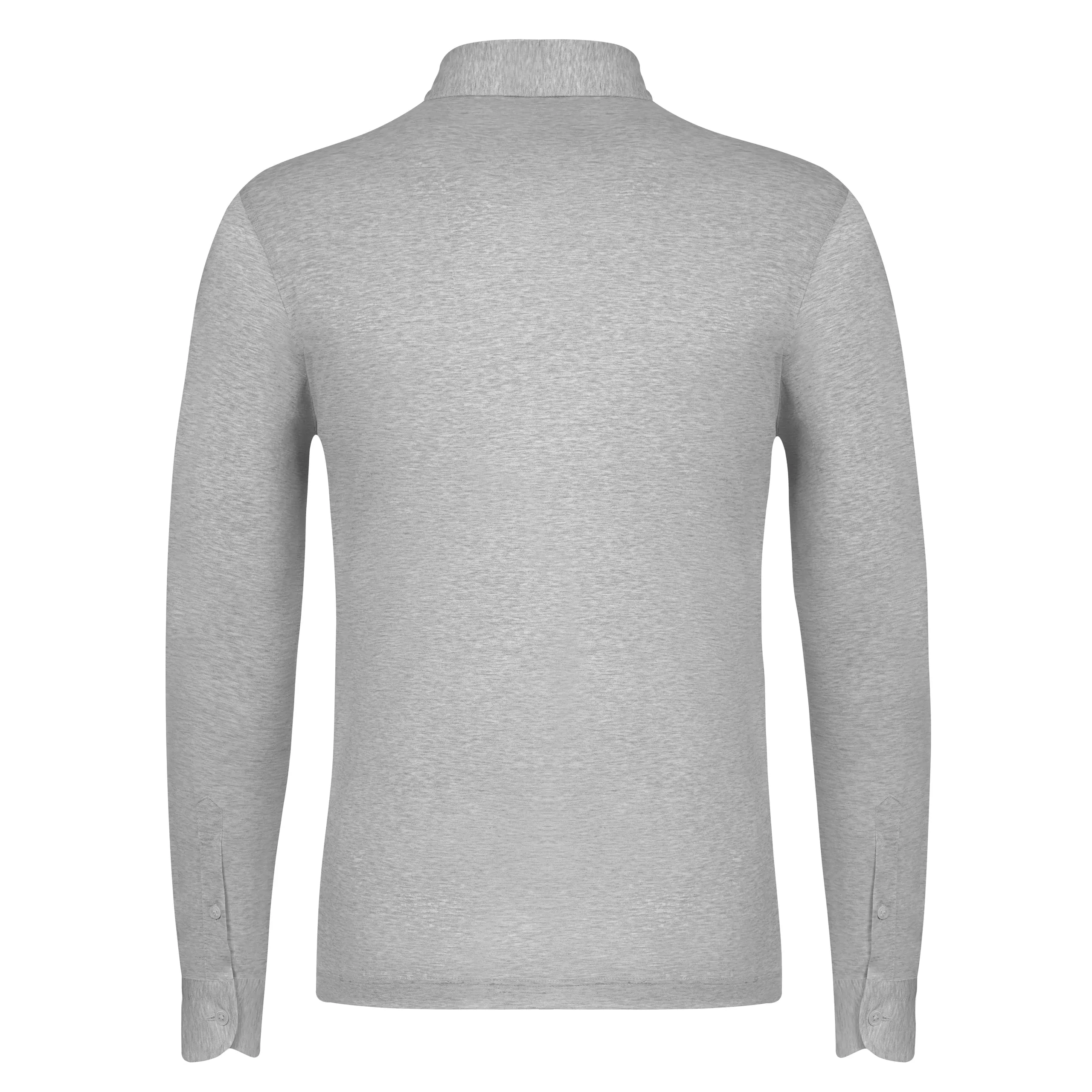 Cotton Polo Shirt in Grey Melange with Long Placket