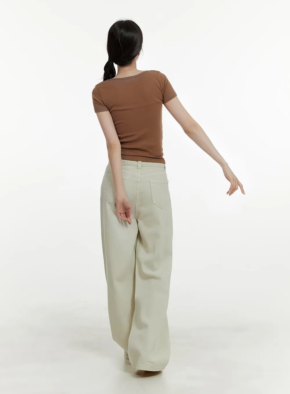 Cotton Solid Wide-Leg Pants OA405