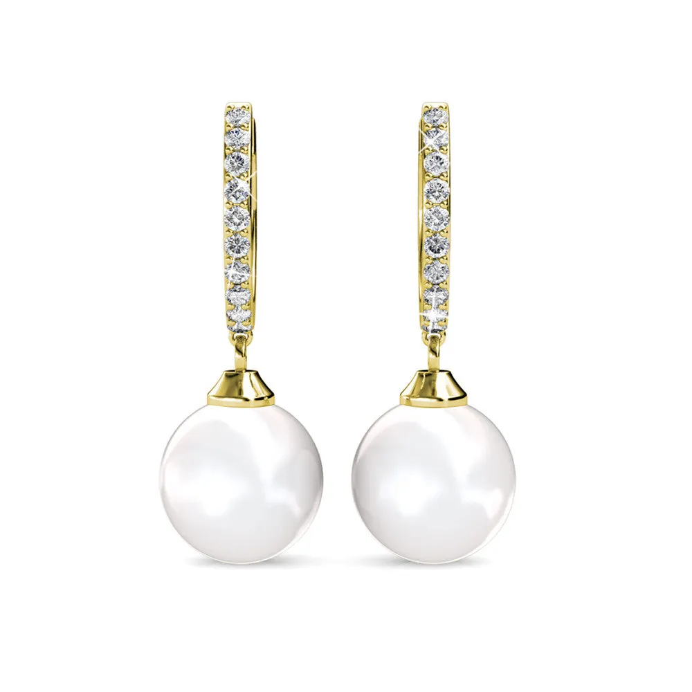 Daphne 18K White Gold Plated Simulated Diamond Pearl Drop Earrings