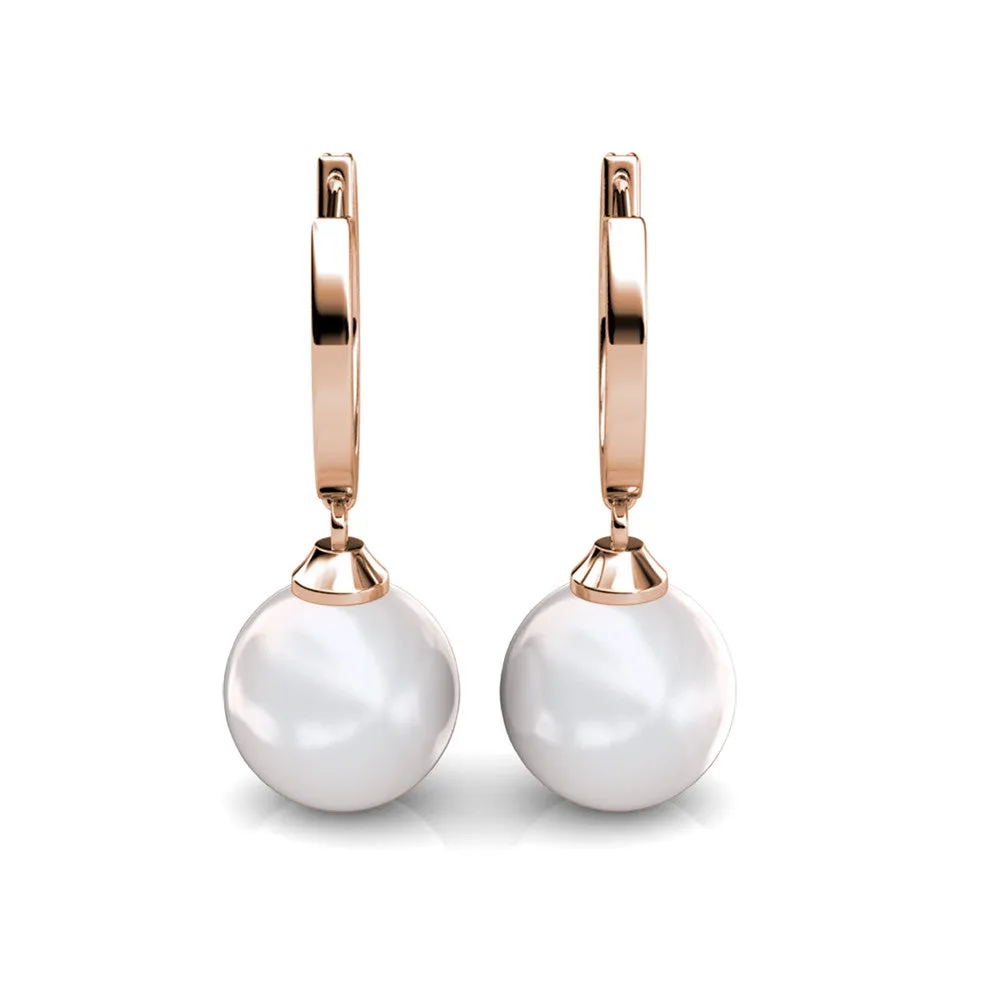 Daphne 18K White Gold Plated Simulated Diamond Pearl Drop Earrings