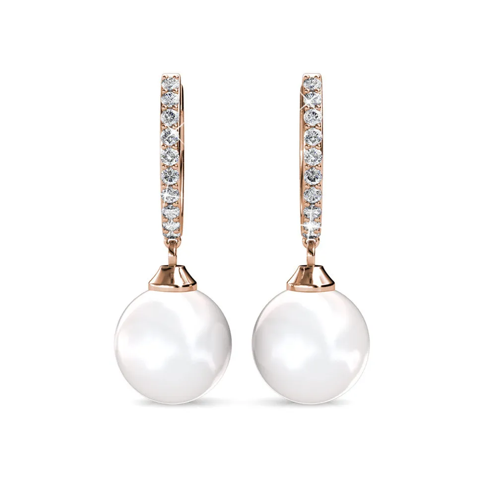 Daphne 18K White Gold Plated Simulated Diamond Pearl Drop Earrings