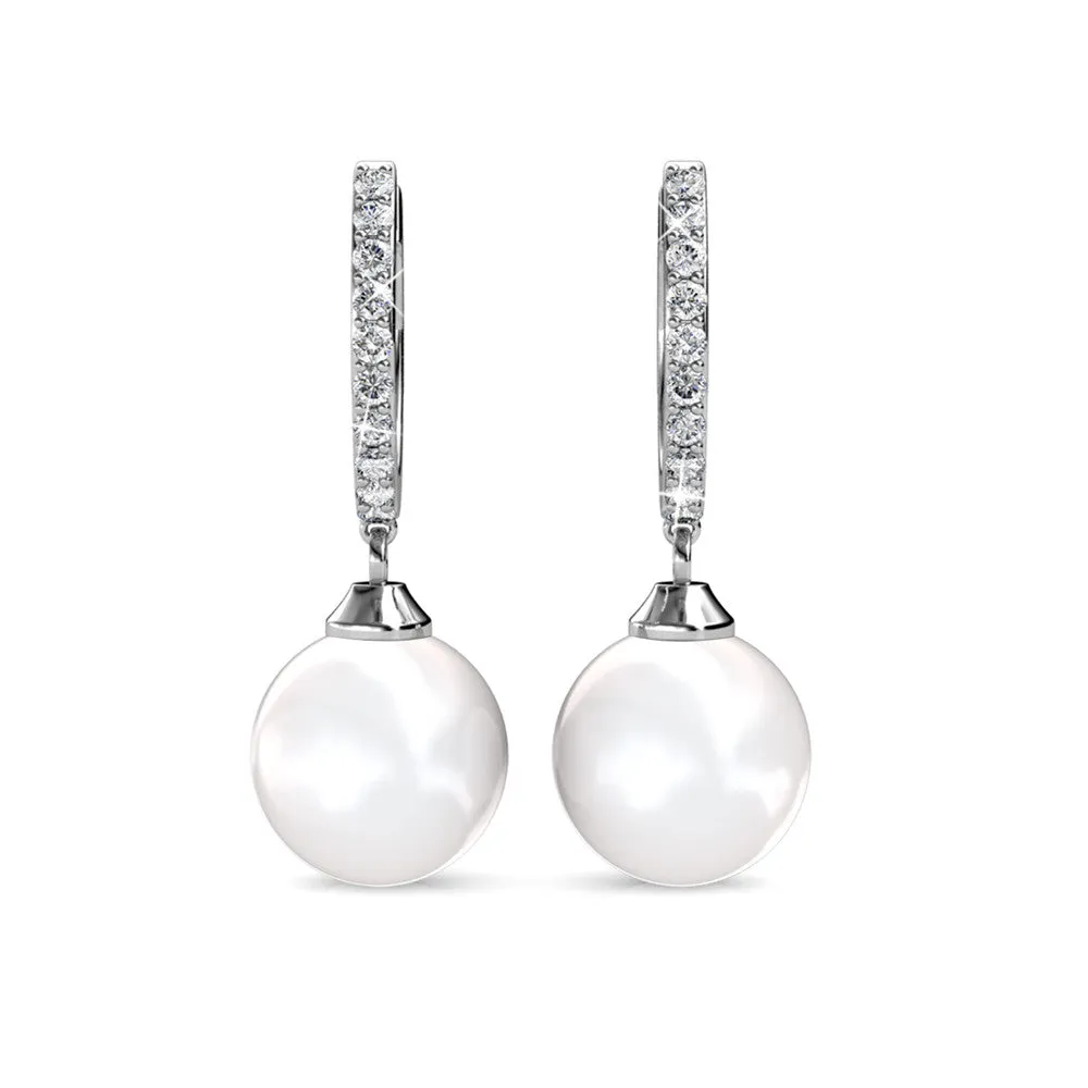 Daphne 18K White Gold Plated Simulated Diamond Pearl Drop Earrings