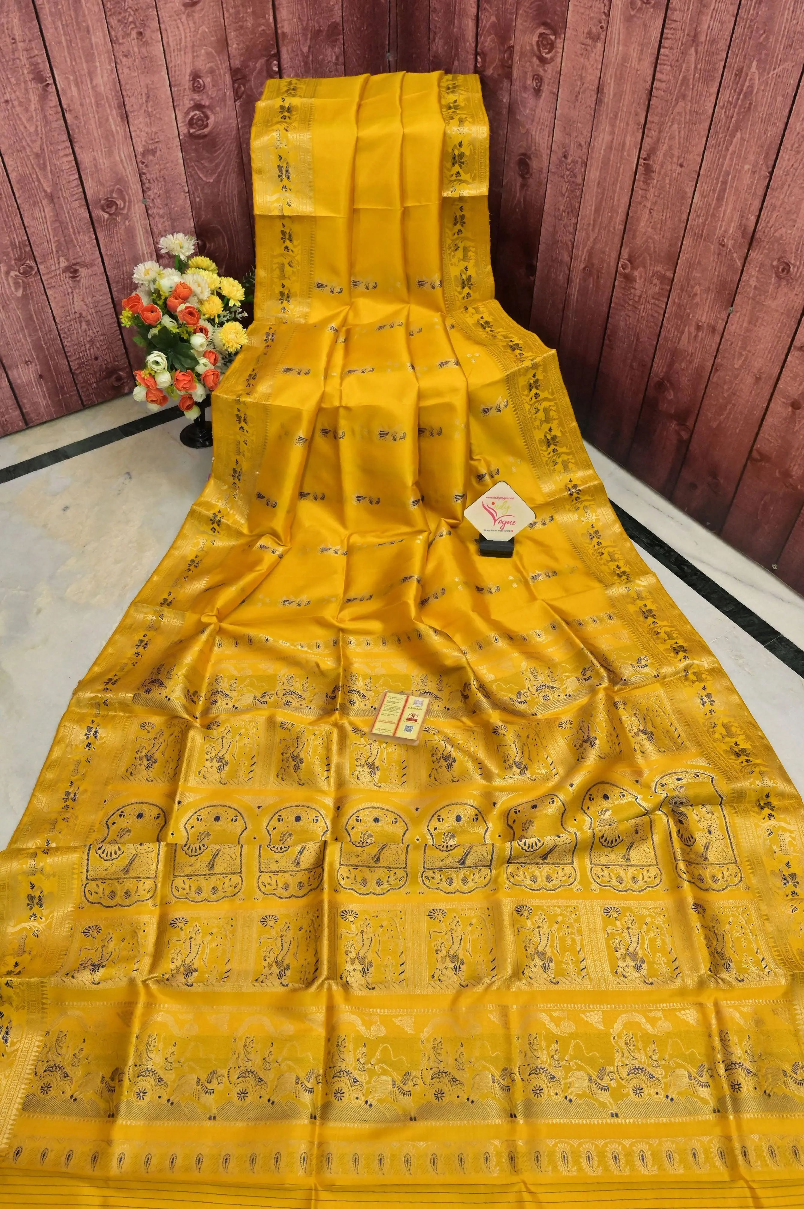 Deep Yellow Color Pure Baluchari Silk Saree